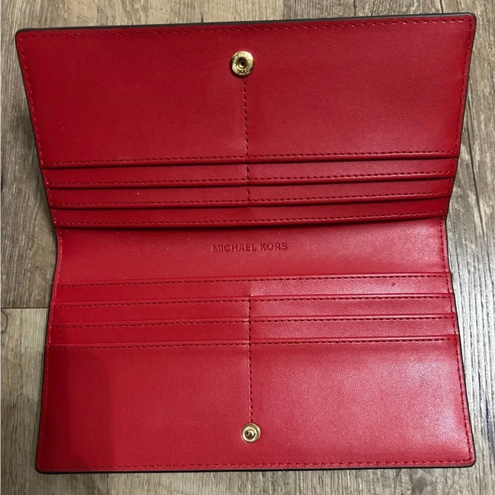Michael Kors Red Leather Wallet with Gold Logo